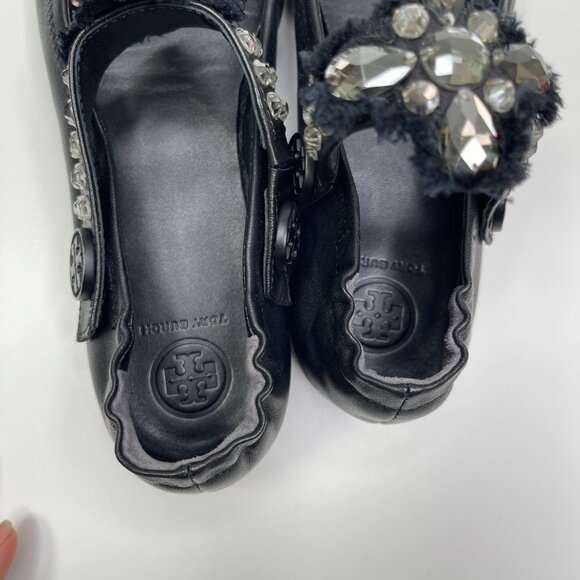 Tory Burch Minnie Embellished Black Nappa Leather Two Way Ballet Flats US Size 8 - Picture 8 of 13